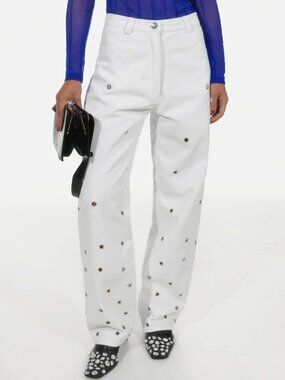 Chakshyn 'Grommet' Straight Leg Eyelet 100% Cotton Jeans Trousers